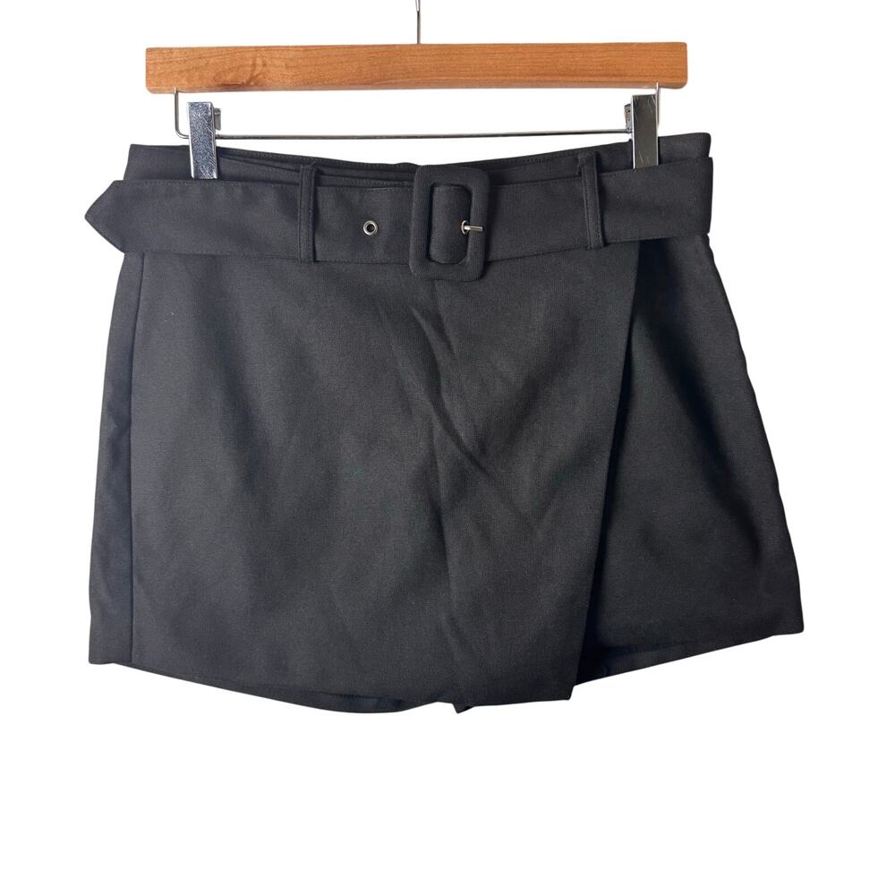 A Line Asymmetric Belted Wrap Black Mini Skirt Skort Preppy Goth Women’s Medium